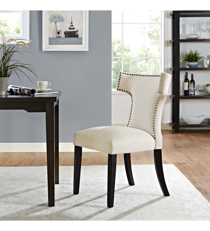 Curve Fabric Dining Chair in Beige - Lexmod