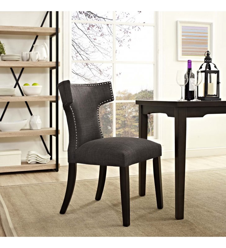 Curve Fabric Dining Chair in Brown - Lexmod