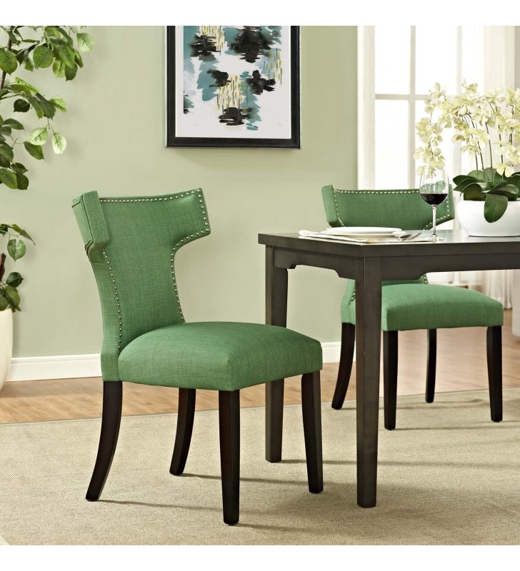 Curve Fabric Dining Chair in Kelly Green - Lexmod