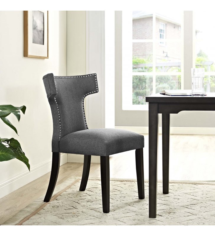 Curve Fabric Dining Chair in Gray - Lexmod