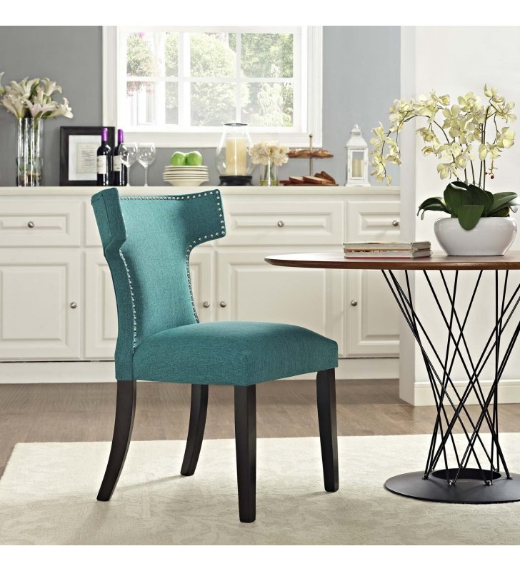 Curve Fabric Dining Chair in Teal - Lexmod