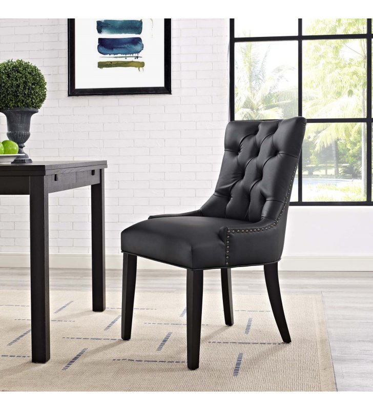 Regent Tufted Faux Leather Dining Chair in Black - Lexmod