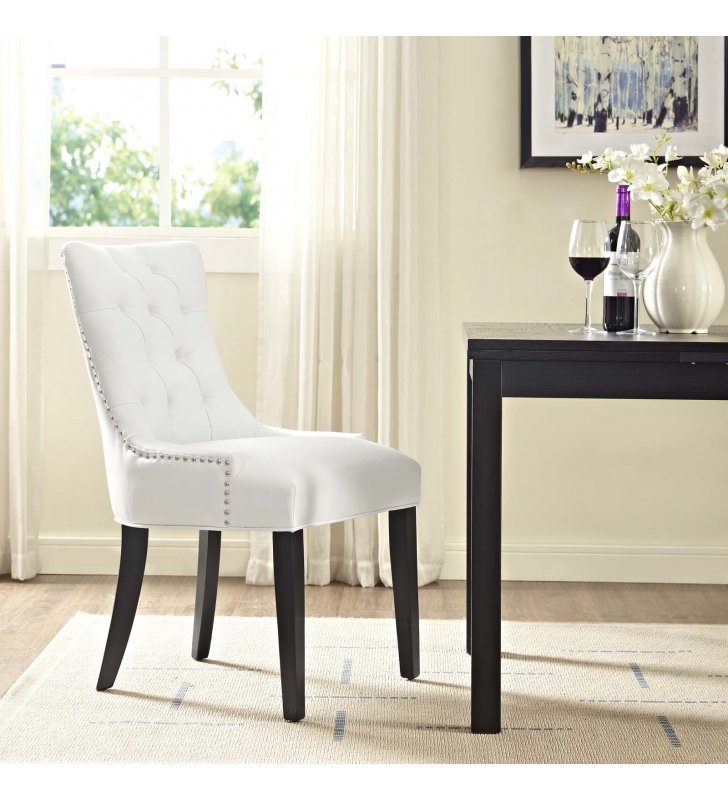 Regent Tufted Faux Leather Dining Chair in White - Lexmod