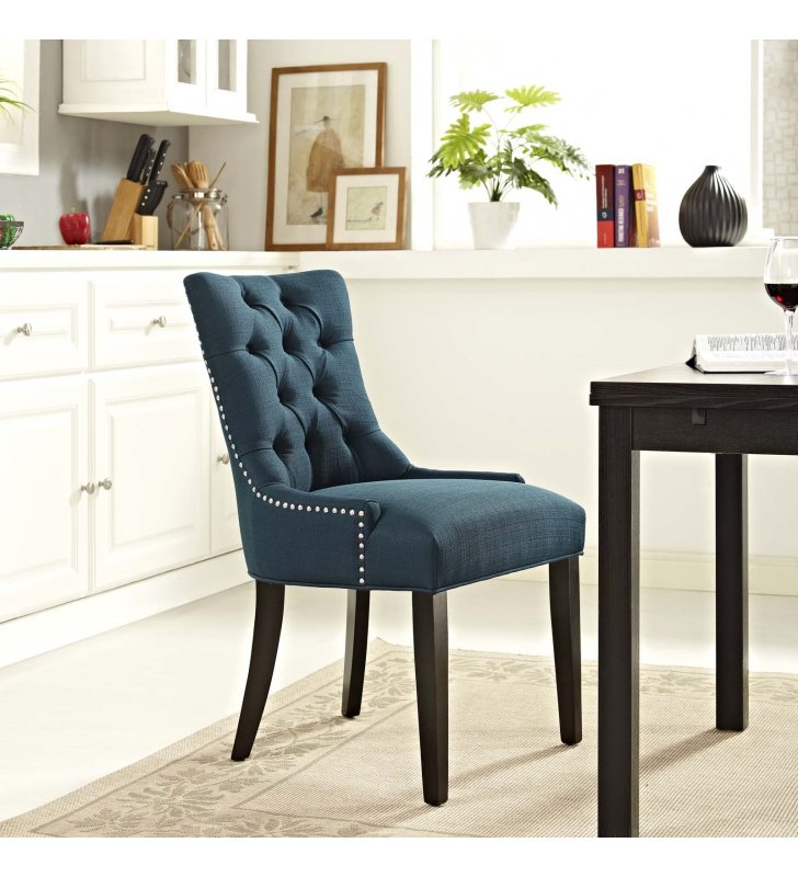 Regent Tufted Fabric Dining Side Chair in Azure - Lexmod