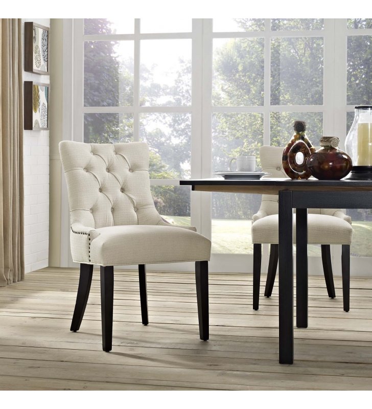 Regent Tufted Fabric Dining Side Chair in Beige - Lexmod