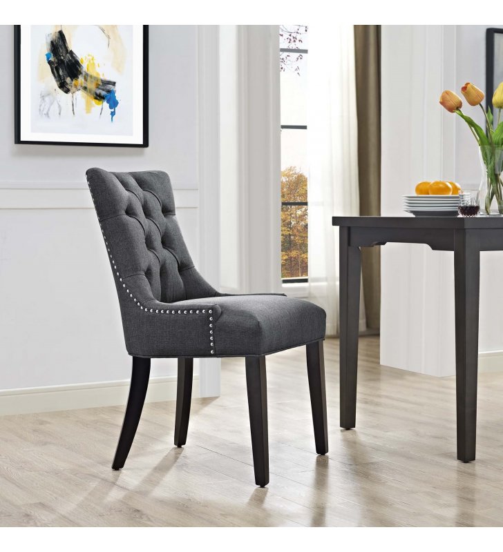 Regent Tufted Fabric Dining Side Chair in Gray - Lexmod