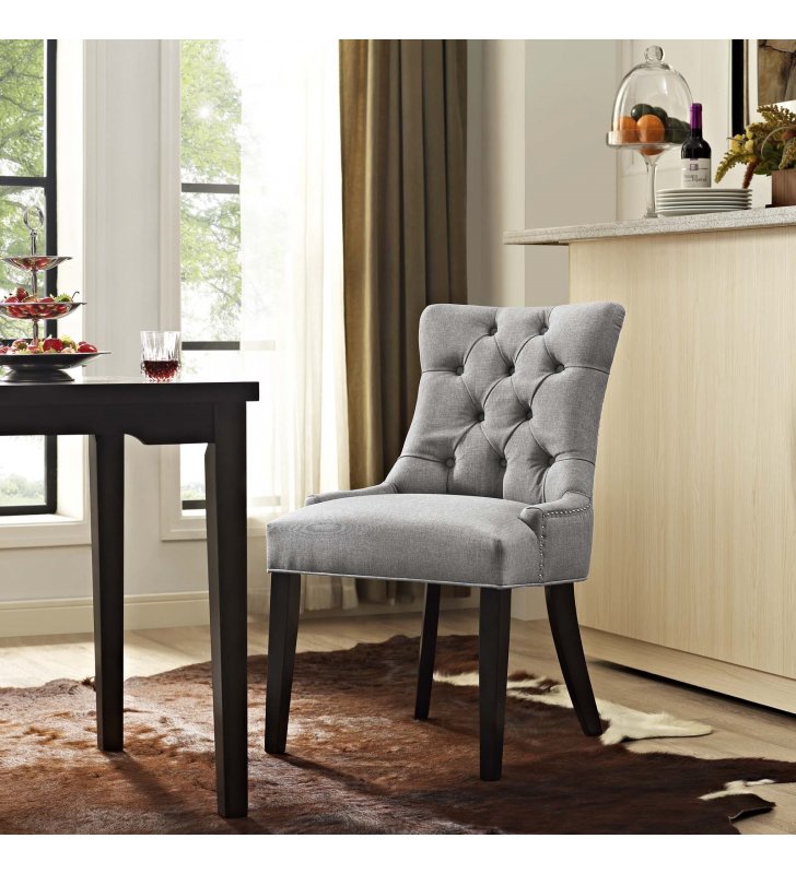 Regent Tufted Fabric Dining Side Chair in Light Gray - Lexmod