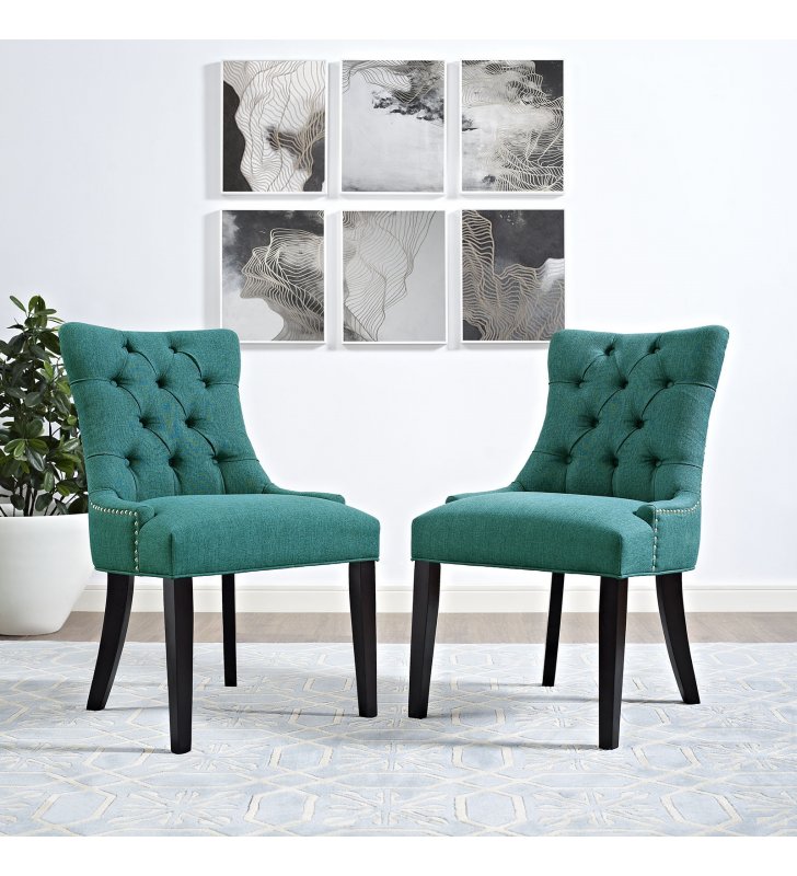 Regent Tufted Fabric Dining Side Chair in Teal - Lexmod