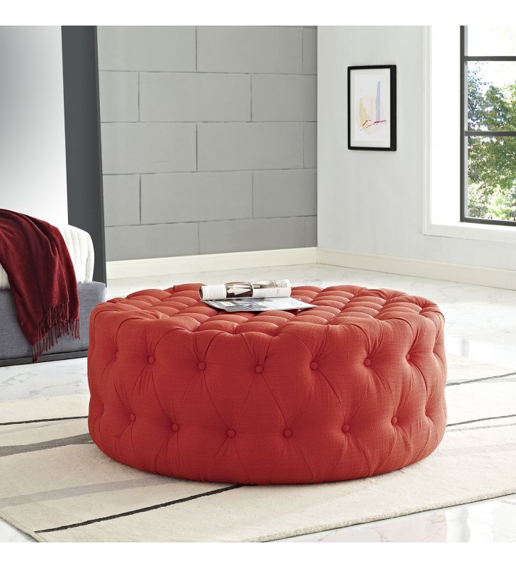 Amour Upholstered Fabric Ottoman in Atomic Red - Lexmod