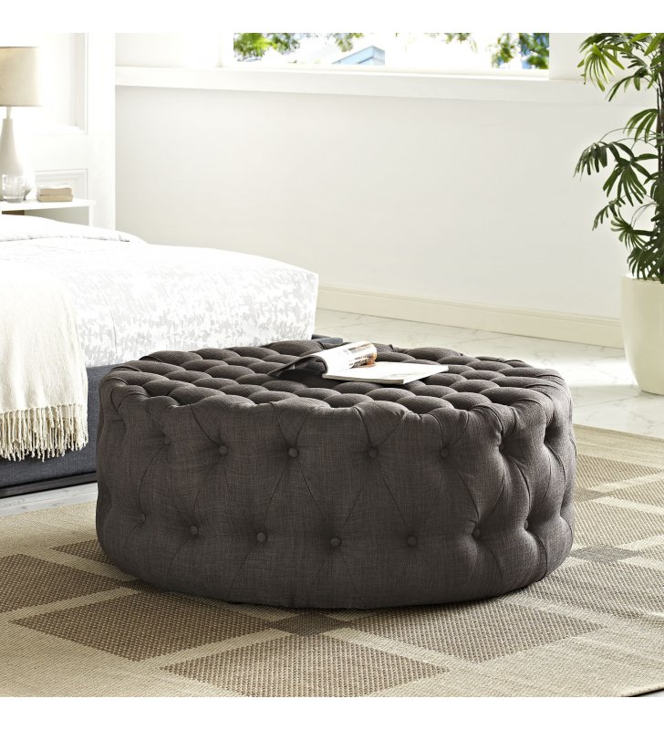 Amour Upholstered Fabric Ottoman in Brown - Lexmod