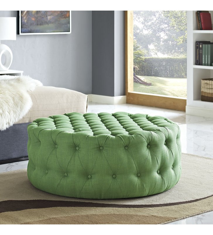 Amour Upholstered Fabric Ottoman in Kelly Green - Lexmod