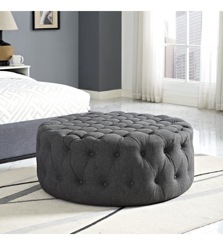 Amour Upholstered Fabric Ottoman in Gray - Lexmod