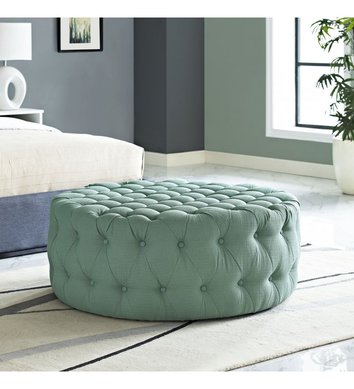 Amour Upholstered Fabric Ottoman in Laguna - Lexmod