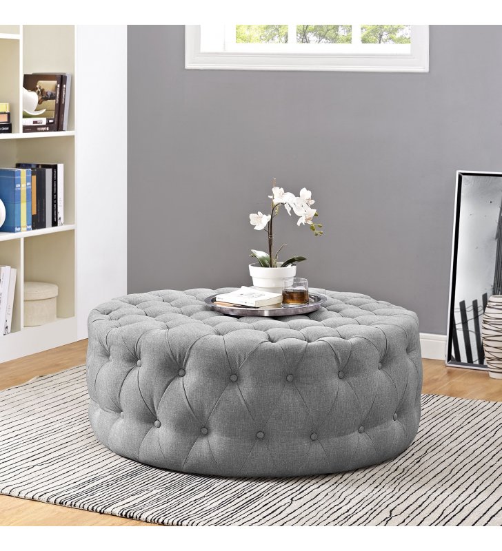 Amour Upholstered Fabric Ottoman in Light Gray - Lexmod