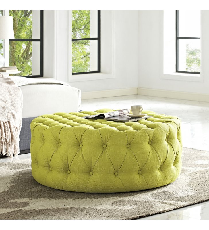 Amour Upholstered Fabric Ottoman in Wheatgrass - Lexmod