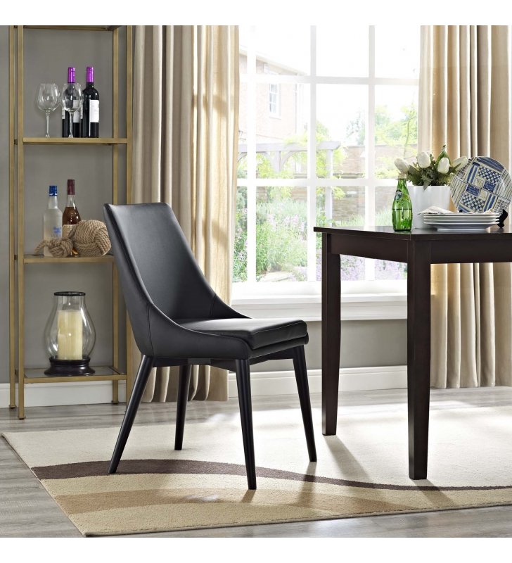 Viscount Vinyl Dining Chair in Black - Lexmod