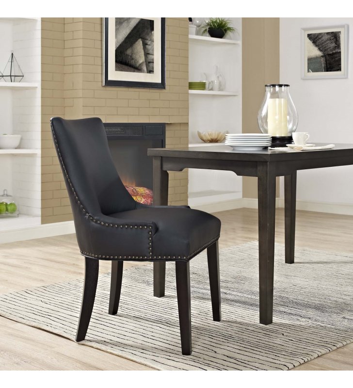 Marquis Faux Leather Dining Chair in Black - Lexmod