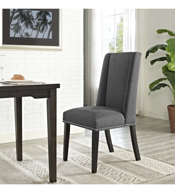 Baron Fabric Dining Chair in Gray - Lexmod
