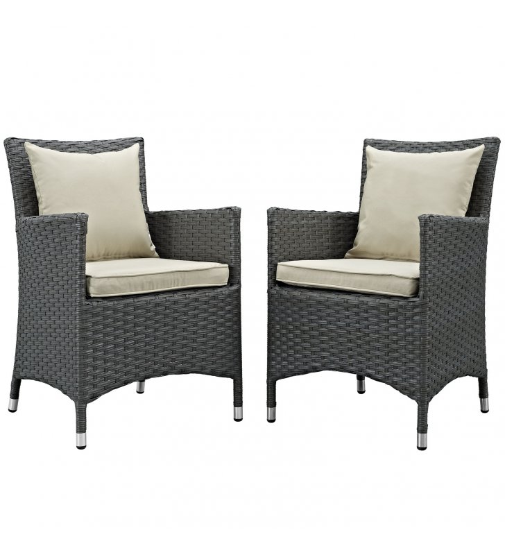 Sojourn 2 Piece Outdoor Patio Sunbrella¬Æ Dining Set in Antique Canvas Beige - Lexmod