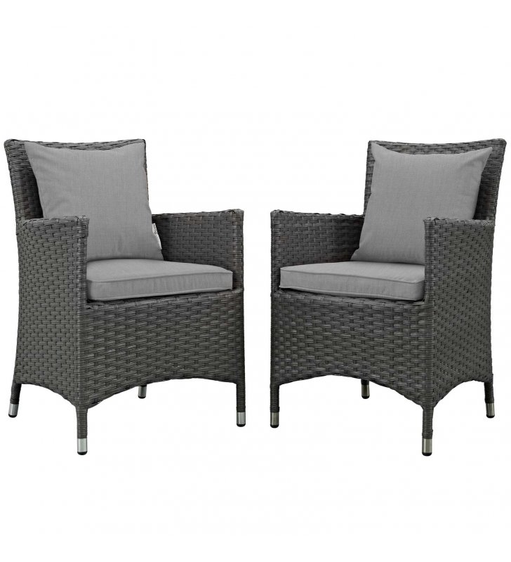 Sojourn 2 Piece Outdoor Patio Sunbrella Dining Set in Canvas Gray - Lexmod