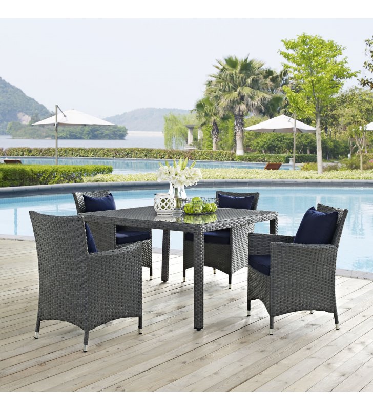 Sojourn 4 Piece Outdoor Patio Sunbrella¬Æ Dining Set in Canvas Navy - Lexmod