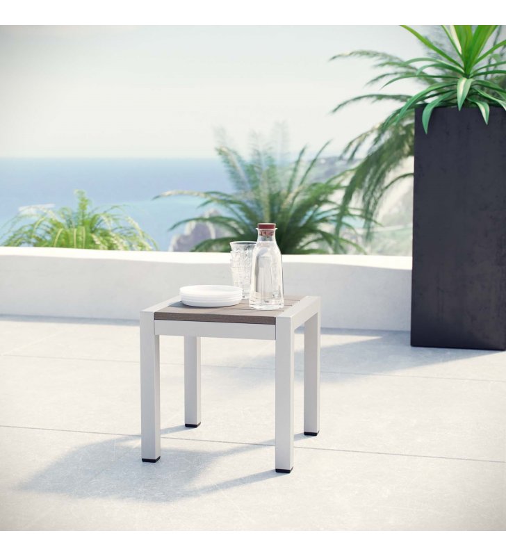 Shore Outdoor Patio Aluminum Side Table in Silver Gray - Lexmod