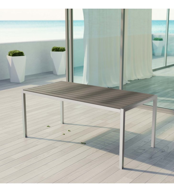 Shore Outdoor Patio Aluminum Dining Table in Silver Gray - Lexmod