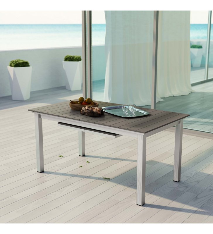 Shore Outdoor Patio Wood Dining Table in Silver Gray - Lexmod