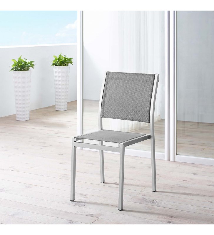 Shore Outdoor Patio Aluminum Side Chair in Silver Gray - Lexmod