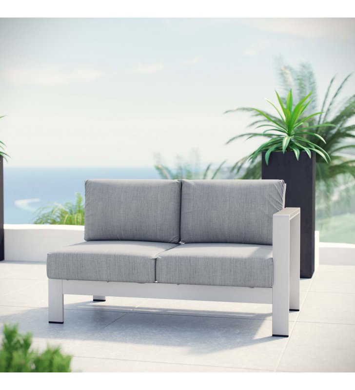 Shore Right-Arm Corner Sectional Outdoor Patio Aluminum Loveseat in Silver Gray - Lexmod