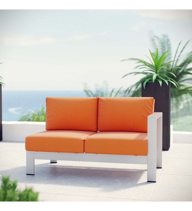 Shore Right-Arm Corner Sectional Outdoor Patio Aluminum Loveseat in Silver Orange - Lexmod