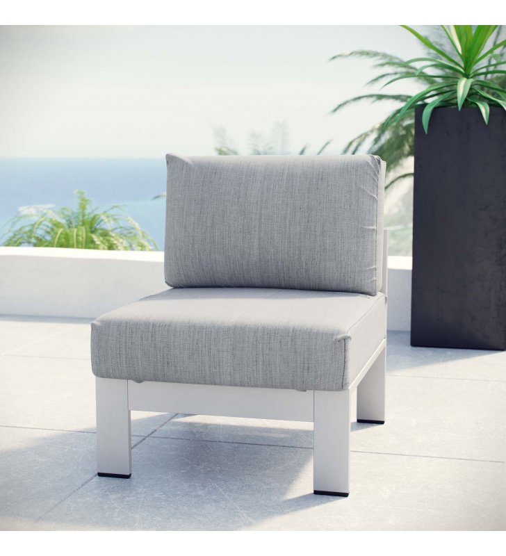 Shore Armless Outdoor Patio Aluminum Chair in Silver Gray - Lexmod