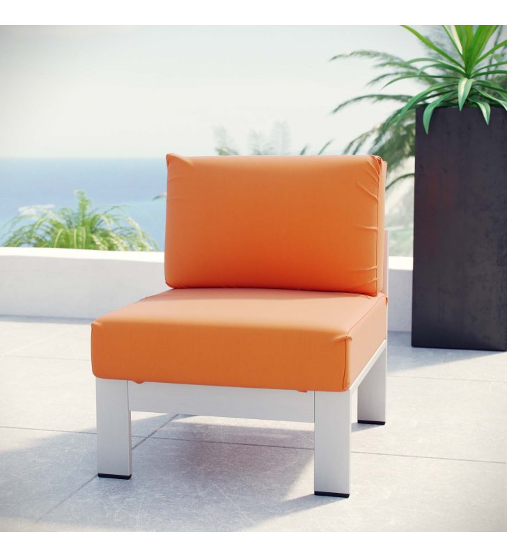 Shore Armless Outdoor Patio Aluminum Chair in Silver Orange - Lexmod