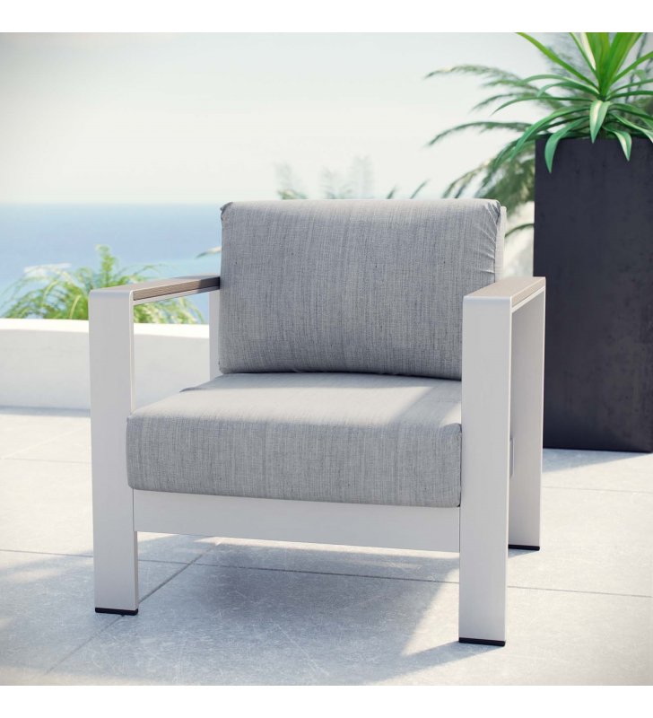 Shore Outdoor Patio Aluminum Armchair in Silver Gray - Lexmod