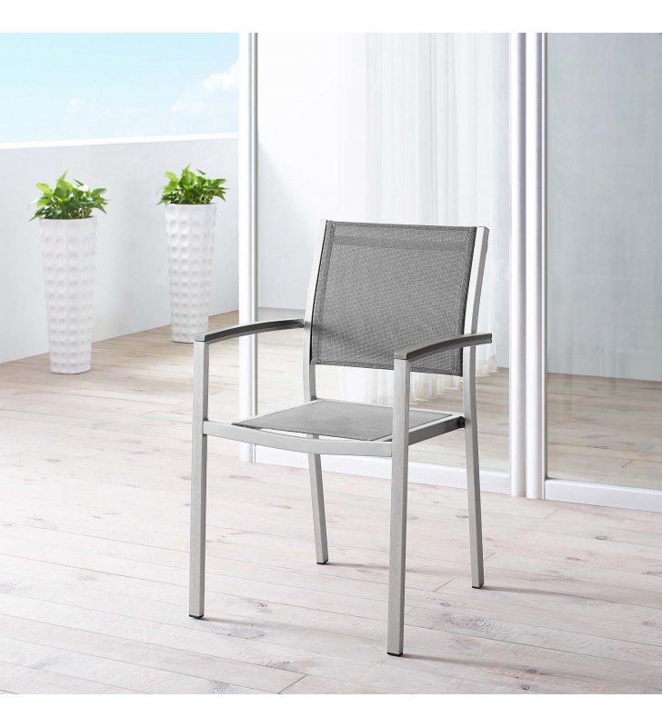 Shore Outdoor Patio Aluminum Dining Chair in Silver Gray - Lexmod