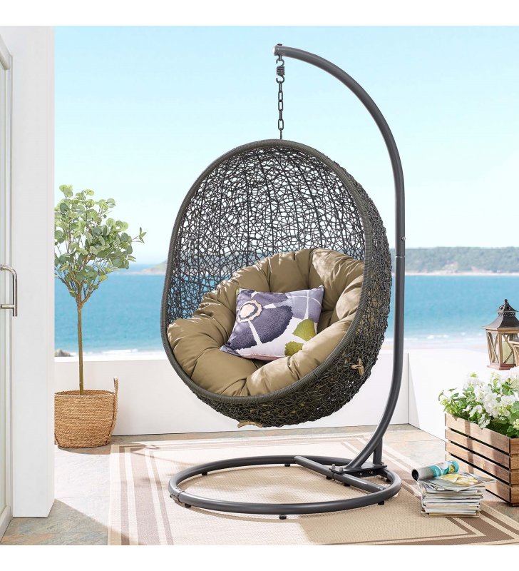 Hide Outdoor Patio Swing Chair With Stand in Gray Mocha - Lexmod