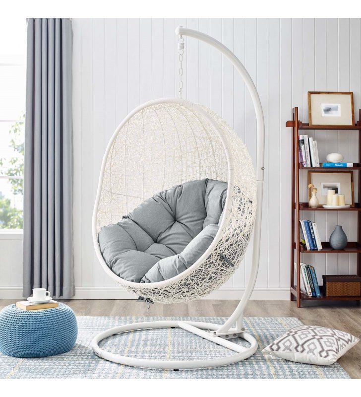 Hide Outdoor Patio Swing Chair With Stand in White Gray - Lexmod