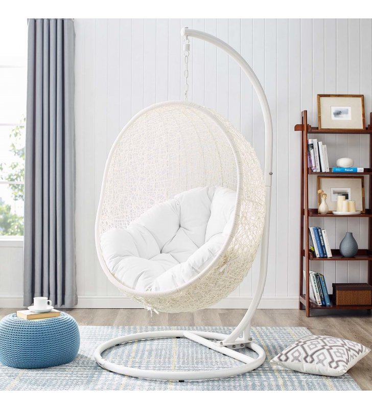 Hide Outdoor Patio Swing Chair With Stand in White - Lexmod