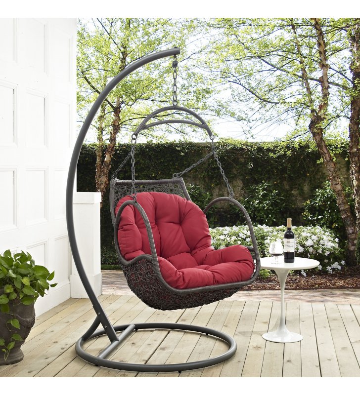 Arbor Outdoor Patio Wood Swing Chair in Red - Lexmod