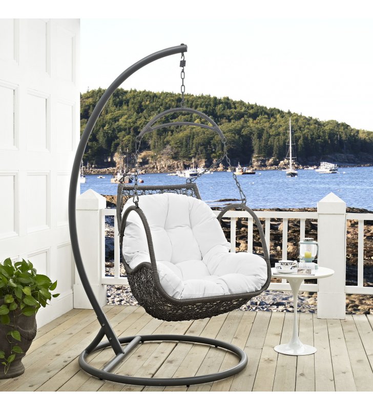 Arbor Outdoor Patio Wood Swing Chair in White - Lexmod