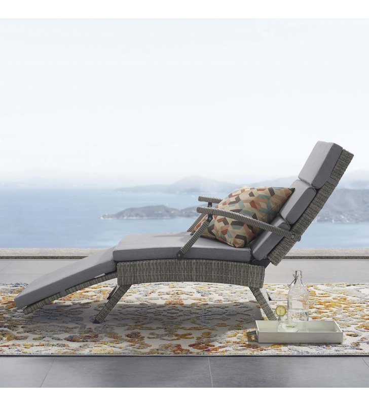 Envisage Chaise Outdoor Patio Wicker Rattan Lounge Chair in Light Gray Gray - Lexmod
