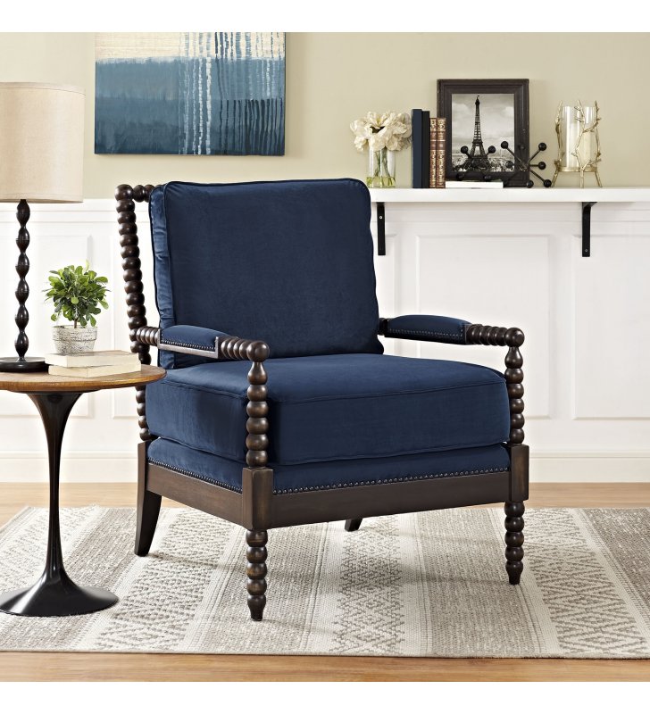 Revel Velvet Armchair in Navy - Lexmod