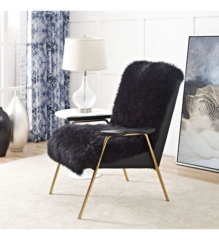 Sprint Sheepskin Armchair in Black Black - Lexmod