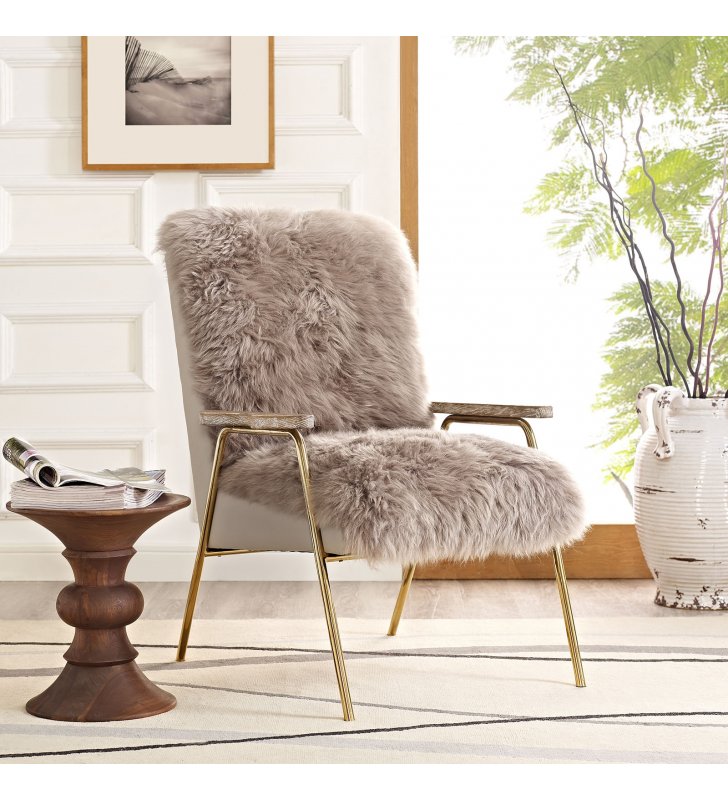 Sprint Sheepskin Armchair in Brown Brown - Lexmod