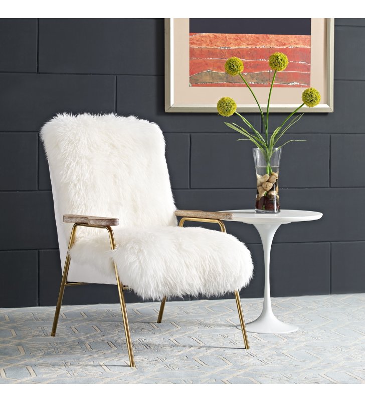 Sprint Sheepskin Armchair in Brown White - Lexmod