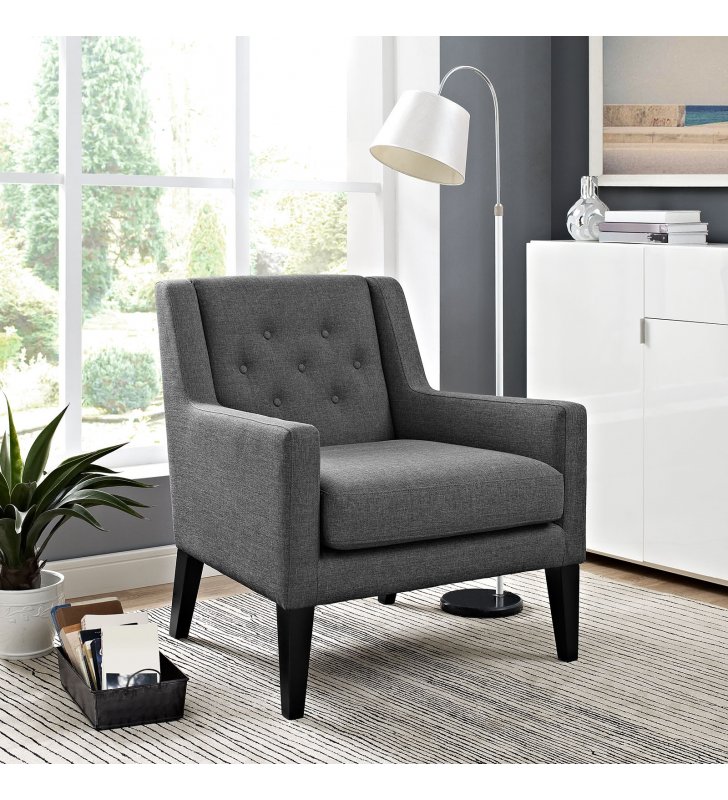 Earnest Upholstered Fabric Armchair in Gray - Lexmod