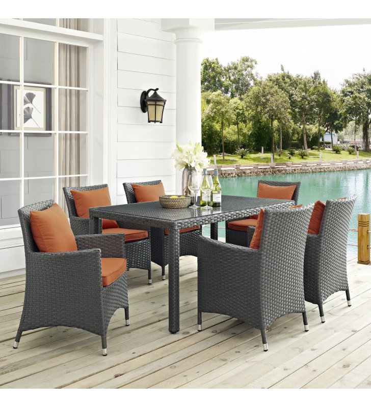 Sojourn 7 Piece Outdoor Patio Sunbrella¬Æ Dining Set in Canvas Tuscan - Lexmod