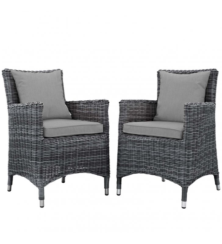 Summon 2 Piece Outdoor Patio Sunbrella Dining Set in Canvas Gray - Lexmod