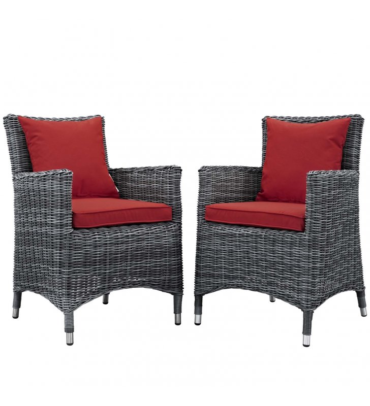Summon 2 Piece Outdoor Patio Sunbrella Dining Set in Canvas Red - Lexmod