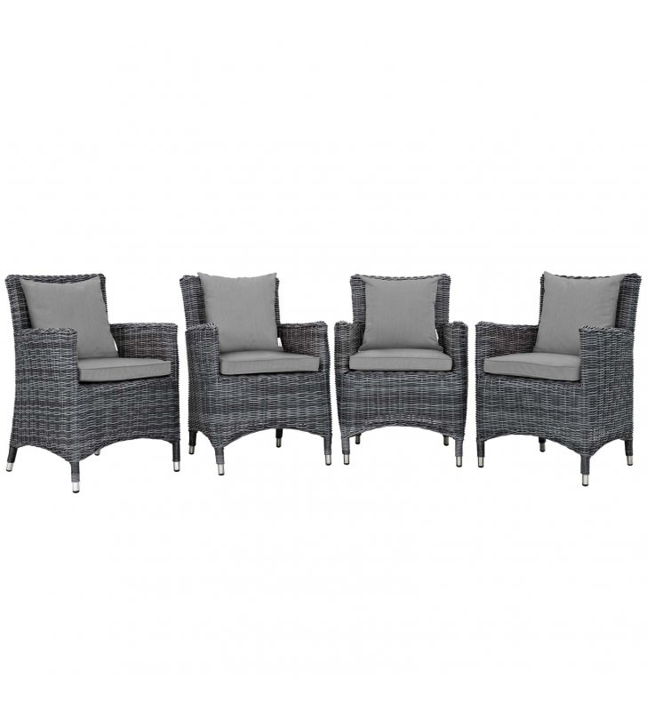 Summon 4 Piece Outdoor Patio Sunbrella Dining Set in Canvas Gray - Lexmod